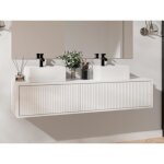 Meuble de salle de bain suspendu stri avec double vasque - blanc - 150 cm - arnega