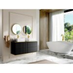 Meuble de salle de bain suspendu stri liser dor avec double vasque  poser carre - noir - 120 cm ...