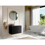Meuble de salle de bain suspendu stri liser dor avec vasque  poser carre - noir - 80 cm - keliza ...