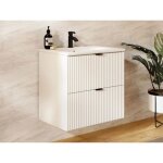 Meuble de salle de bain suspendu stri� avec vasque � encastrer - blanc mat - 60 cm - zevini