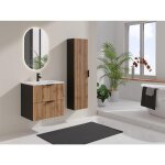 Meuble de salle de bain suspendu stri avec vasque  encastrer et colonne - naturel clair et noir - 60 ...