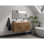 Meuble de salle de bain suspendu strié avec double vasque à poser carrée - naturel clair - l120 cm - ... Meuble de salle de bain suspendu strié avec double vasque à poser carrée - naturel clair - l120 cm - ...