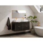 Meuble de salle de bain suspendu stri� avec double vasque � poser carr�e - noir - l120 cm - zevara