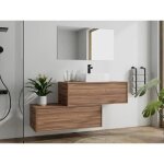 Meuble de salle de bain suspendu naturel fonc avec simple vasque carre et deux tiroirs - 94 cm - teana ...
