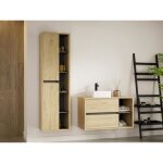Meuble de salle de bain suspendu avec vasque carr�e et colonne - coloris naturel - 100 cm - purnal