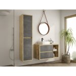 Meuble de salle de bain suspendu avec vasque et colonne - coloris naturel et anthracite - 100 cm - tikitiki ...