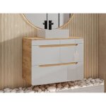 Meuble de salle de bain suspendu avec vasque � poser - coloris naturel et blanc - 80 cm - aruba