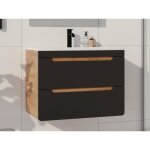 Meuble de salle de bain suspendu avec vasque � encastrer - 80 cm - naturel clair et anthracite - aruba ...