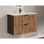 Meuble de salle de bain suspendu avec vasque  encastrer - naturel clair et noir - 80 cm - madela