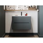 Meuble de salle de bain suspendu avec vasque � encastrer - stri� gris - 80 cm - pavani