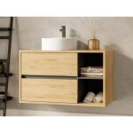 Meuble de salle de bain suspendu avec vasque ronde - coloris naturel - 100 cm - purnal