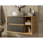 Meuble de salle de bain suspendu avec vasque ronde - coloris naturel et anthracite - 100 cm - tikitiki ...
