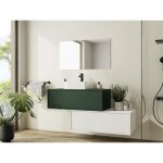 Meuble de salle de bain suspendu vert et blanc avec simple vasque carre et deux tiroirs - 94 cm - teana ...