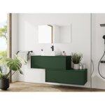 Meuble de salle de bain suspendu vert mat avec simple vasque carre et deux tiroirs - 94 cm - teana ii ...