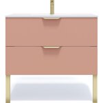 Meuble de salle de bain vasque int�gr�e 90cm 2 tiroirs abricot - venice