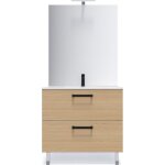Meuble de salle de bain vasque int�gr�e 90cm 2 tiroirs ch�ne + miroir - chelsea