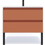 Meuble de salle de bain vasque int�gr�e 90cm 2 tiroirs terracotta - hudson