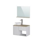 Meuble salle de bain avec vasque + miroir - 1 tiroir 1 portes - dcor chne et blanc - l 80 x p 46 x ...