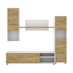 Meuble de salon en panneaux de particules coloris chne nordique - blanc - longueur 220 x profondeur ...