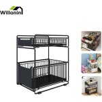 Meuble sous Évier à 2 couches kd® panier coulissant de cuisine Étagères à Épices pour comptoir noir support ... Meuble sous Évier à 2 couches kd® panier coulissant de cuisine Étagères à Épices pour comptoir noir support ...