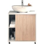 Meuble sous lavabo 1 porte coloris blanc brillant - effet bois - hauteur 64 x longueur 59 x profondeur ...
