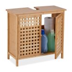 Relaxdays meuble sous lavabo hxlxp: 61x66x30 cm 1 compartiment bambou et mdf salle de bain placard vier ...