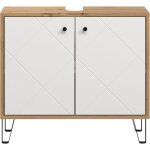Meuble sous lavabo - dcor blanc et chne - l69 xh 61 x p32 cm - touch