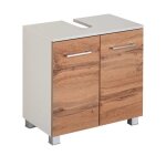 Meuble sous lavabo pares avec 2 tiroirs en agglom�r� de couleur blanche et � d�cor ch�ne wotan. fourni ...