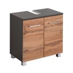 Meuble sous lavabo pares avec 2 tiroirs en agglom�r� de couleur gris graphite et � d�cor ch�ne wotan. ...