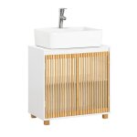 Meuble sous lavabo salle de bain bzr125 - w sobuy - meuble sous vasque  2 portes en bambou l60 x p30 ...