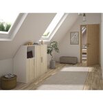 Meuble sous pente 3 portes et 1 niche - blanc et naturel - adezio