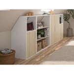 Meuble sous pente 4 portes 2 �tag�res et 2 niches - blanc et naturel - adezio