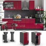 Meuble cuisine fame - line 40cm sans pt rouge bordeaux haute brillance anthracite vicco
