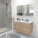 Meuble sous - vasque 2 tiroirs malaga 120 cm + vasque / d�cor ch�ne blanchi