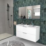 Meuble sous - vasque 2 tiroirs malaga 120 cm + vasque + miroir / blanc