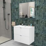 Meuble sous - vasque 2 tiroirs malaga 80 cm + vasque + miroir / blanc