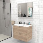 Meuble sous - vasque 2 tiroirs malaga 80 cm + vasque + miroir / décor chêne blanchi Meuble sous - vasque 2 tiroirs malaga 80 cm + vasque + miroir / décor chêne blanchi