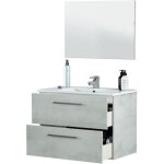 Meuble sous - vasque avec 2 tiroirs susp. + miroir dcor bton - 57 x 80 x 45 cm