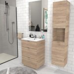 Meuble sous - vasque 3 tiroirs marbella 60 cm + vasque + miroir / d�cor ch�ne blanchi