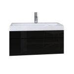 Meuble sous vasque 80cm suspendu collection raven coloris noir mat et brillant idal pour une salle de ...