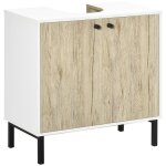 Meuble sous lavabo - kleankin - armoire salle de bain pour vasque moderne pi�tement m�tal double porte ...