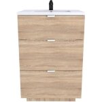 Meuble sous - vasque 3 tiroirs marbella 60 cm + vasque / décor chêne blanchi Meuble sous - vasque 3 tiroirs marbella 60 cm + vasque / décor chêne blanchi