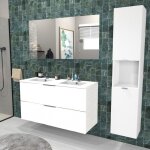 Meuble sous - vasque malaga 120 cm + vasque + miroir + colonne / blanc