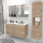 Meuble sous - vasque malaga 120 cm + vasque + miroir + colonne / décor chêne blanchi Meuble sous - vasque malaga 120 cm + vasque + miroir + colonne / décor chêne blanchi