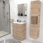 Meuble sous vasque malaga 60 cm + vasque + miroir + colonne / décor chêne blanchi Meuble sous vasque malaga 60 cm + vasque + miroir + colonne / décor chêne blanchi