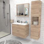 Meuble sous vasque malaga 80 cm + vasque + miroir + colonne / chêne blanchi Meuble sous vasque malaga 80 cm + vasque + miroir + colonne / chêne blanchi
