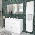 Meuble sous - vasque marbella 120 cm + vasque + miroir + colonne / blanc