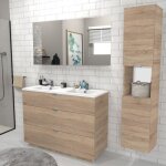 Meuble sous - vasque marbella 120 cm + vasque + miroir + colonne / dcor chne blanchi