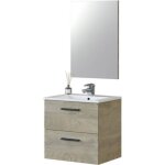 Meuble sous vasque de salle de bain suspendu 60 cm avec 2 tiroirs + miroir - hauteur 57 x longueur 60 ...