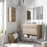 Meuble sous - vasque suspendu 2 portes + miroir finition nordik - dim : 64x80x45cm